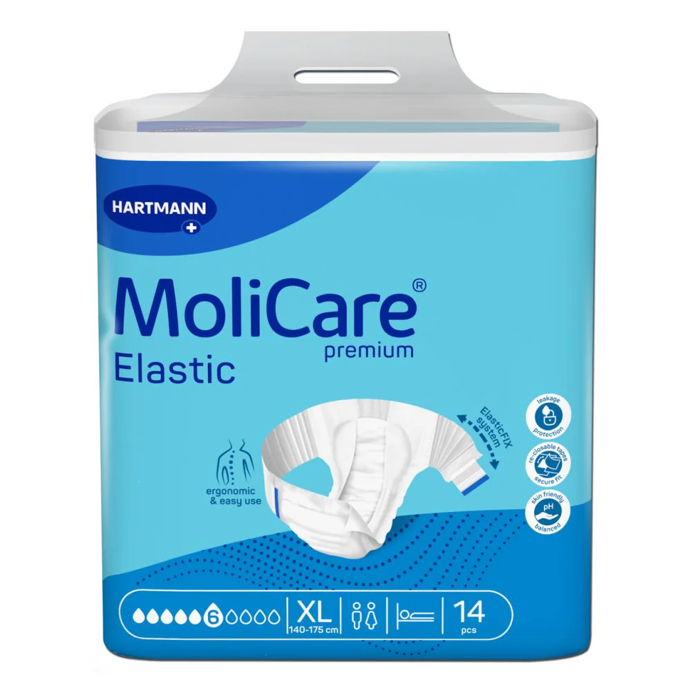 Packshot-frontal-MoliCare-Premium-Elastic-6-drops-Size-XL-14-pieces.jpg Molicare Premium Elastic 6 Drop XLarge - Image 1