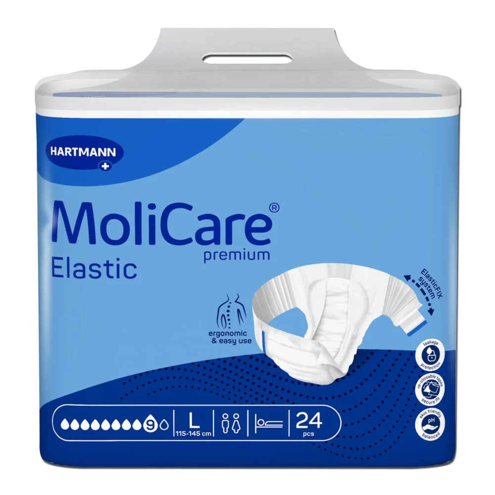 Packshot-frontal-MoliCare-Premium-Elastic-9-drops-Size-L-24-pieces.jpg Molicare Premium Elastic 9 Drop Large - Image 1