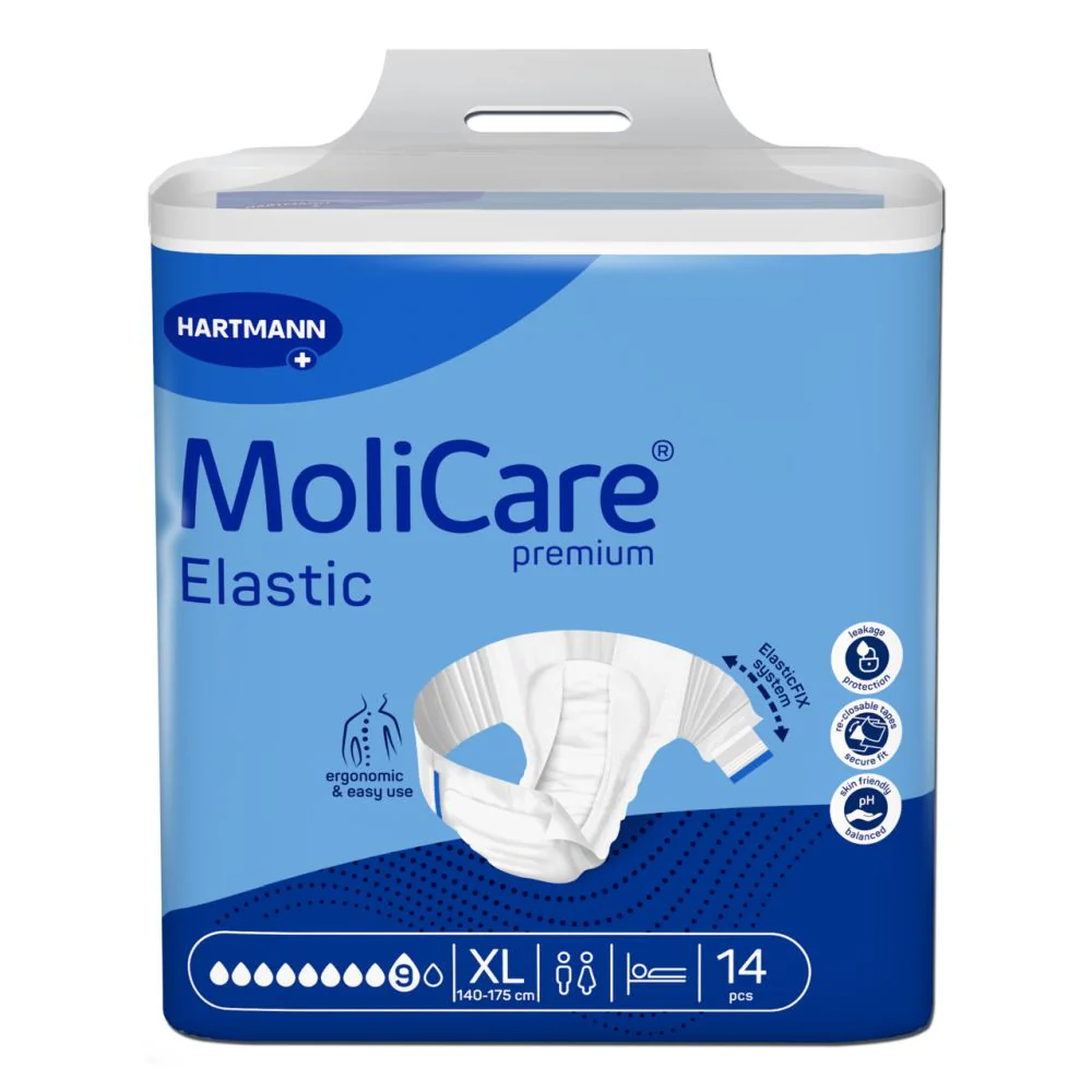 Packshot-frontal-MoliCare-Premium-Elastic-9-drops-Size-XL-14-pieces.jpg Molicare Premium Elastic 9 Drop XLarge - Image 1