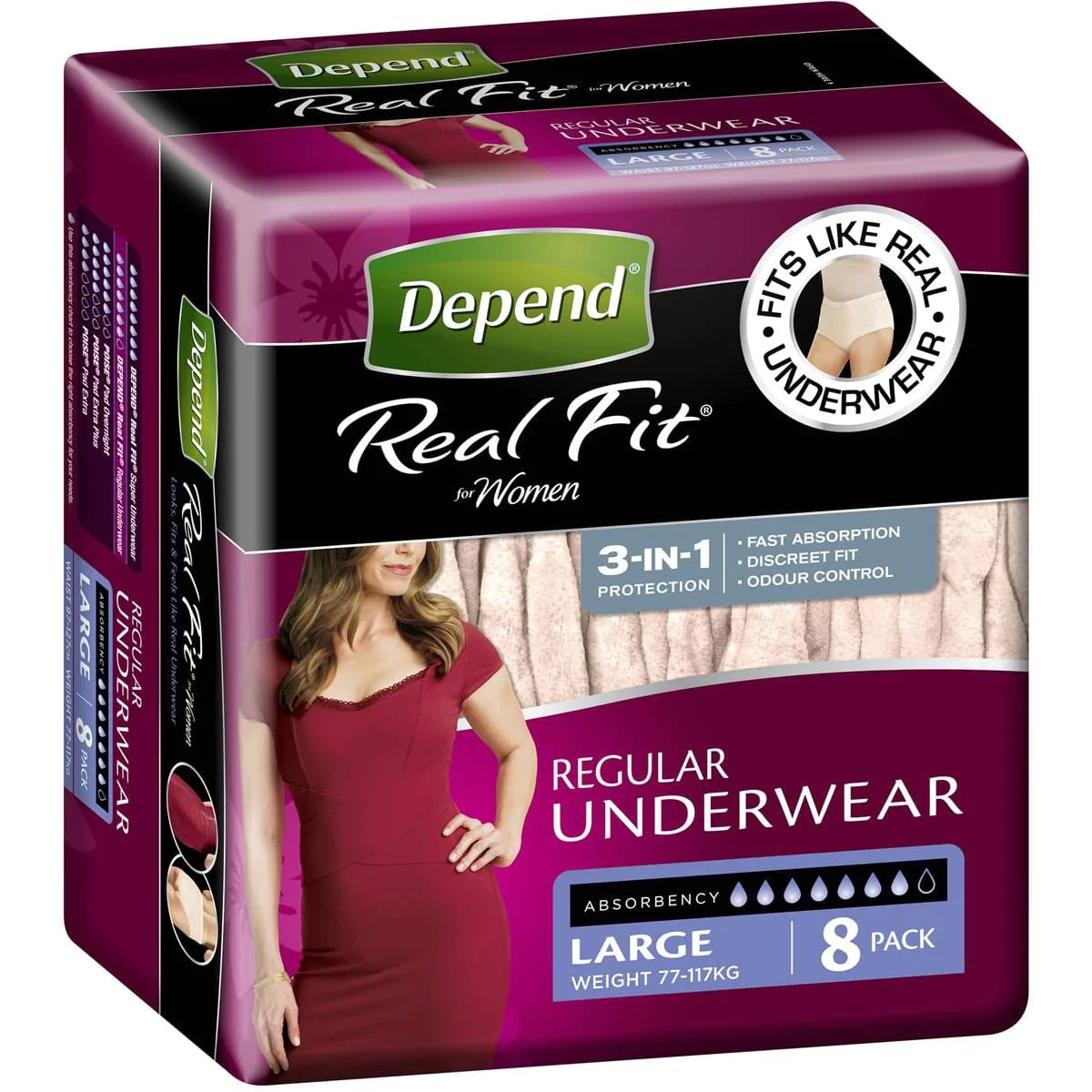 depend-depend-real-fit-for-women-large-carton-of-32-kim19636-ct-31689480831059.jpg Depend Real Fit for Women Underwear - Image 1